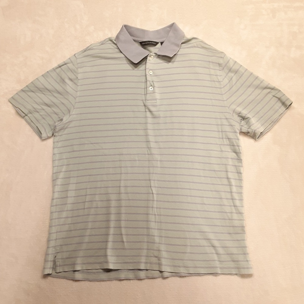 Kenneth Roberts Mens Cotton Striped Polo Large Gray Green